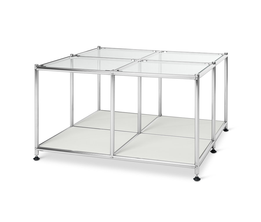 Bílý kovový konferenční stolek »CN3« se 4 skleněnými deskami.