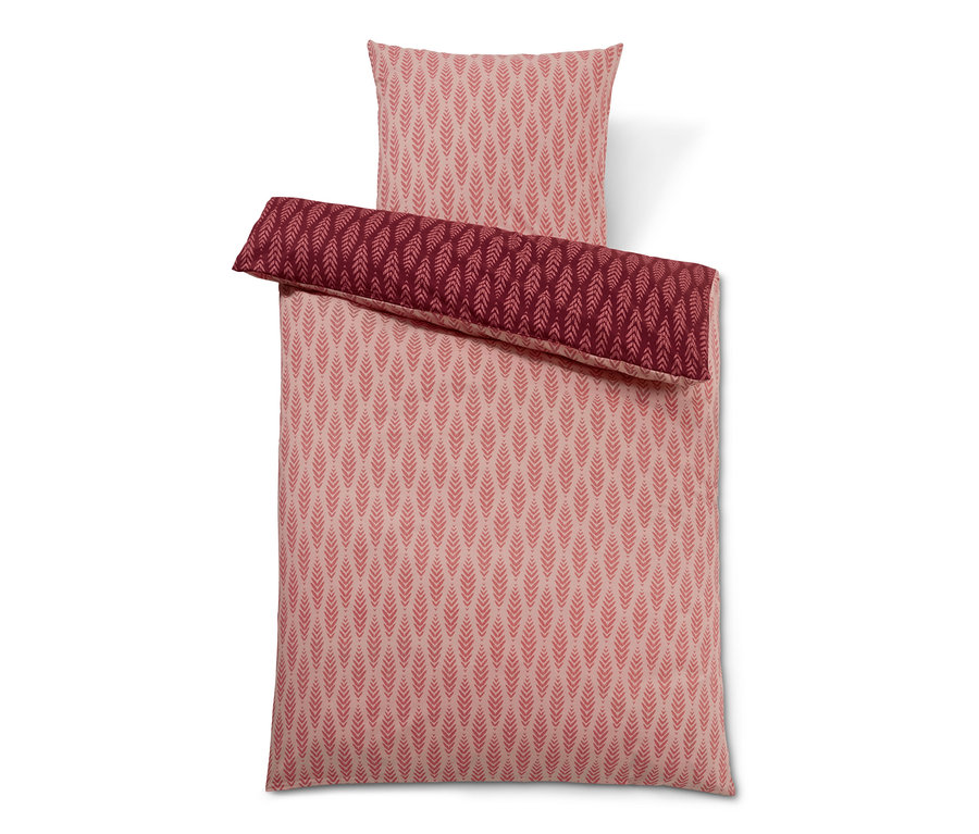 Tmavě červené bavlněné povlečení s motivem listů, standardní velikost.