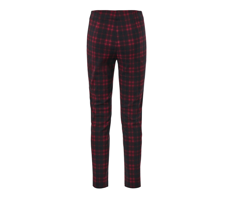 Kostkované strečové kalhoty.