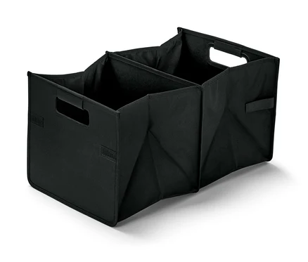 Černý skládací box do auta se třemi přihrádkami a uchy.