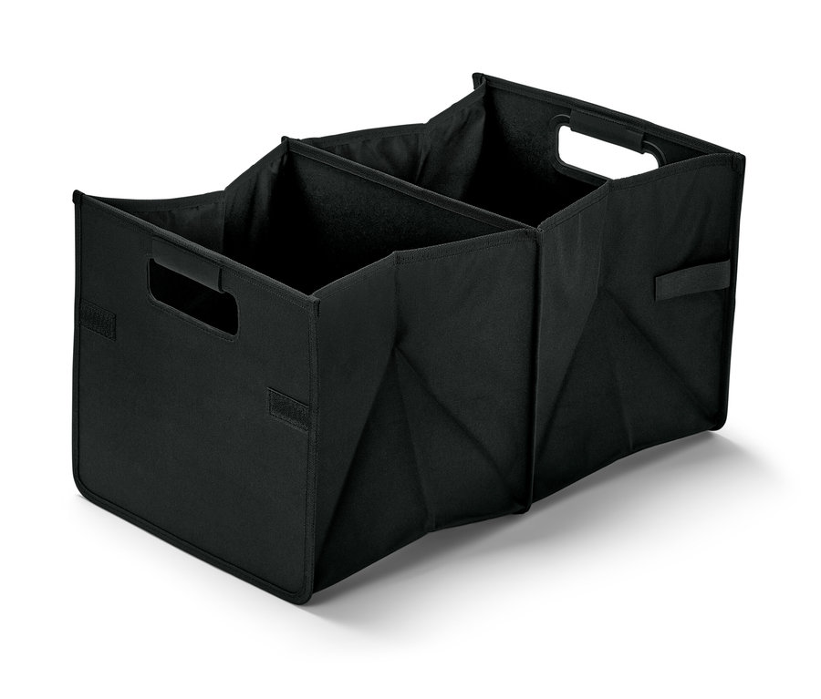 Černý skládací box do auta se třemi přihrádkami a uchy.