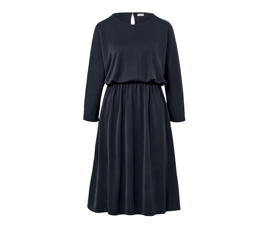 Tmavě modré žerzejové šaty s piké.