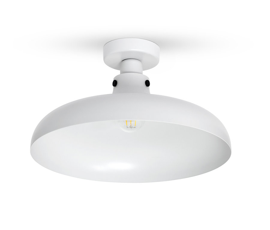 Kovové závěsné stropní svítidlo bílé barvy.