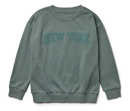 Zelená mikina s nápisem "NEW YORK".