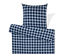 Modré kostkované povlečení s polštářem.