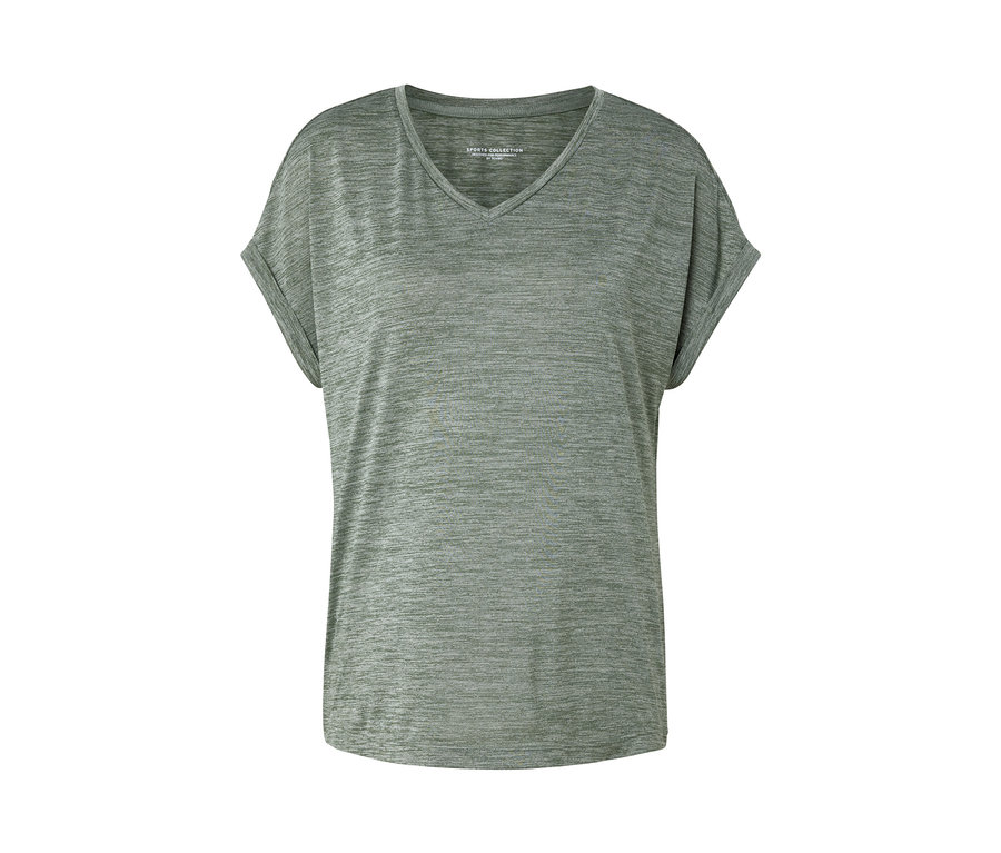 Khaki funkční tričko s véčkovým výstřihem a krátkými rukávy.