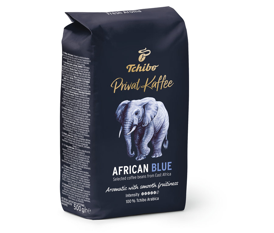 Balení zrnkové kávy Privat Kaffee African Blue 6x 500 g.