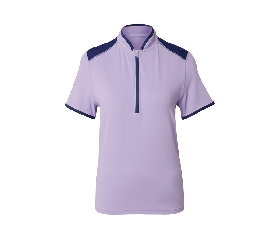 Fialové cyklistické tričko s krátkým rukávem.