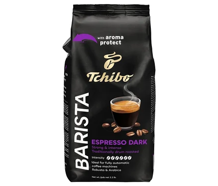 Černé balení kávy BARISTA Espresso Dark s obrázkem šálku espressa.