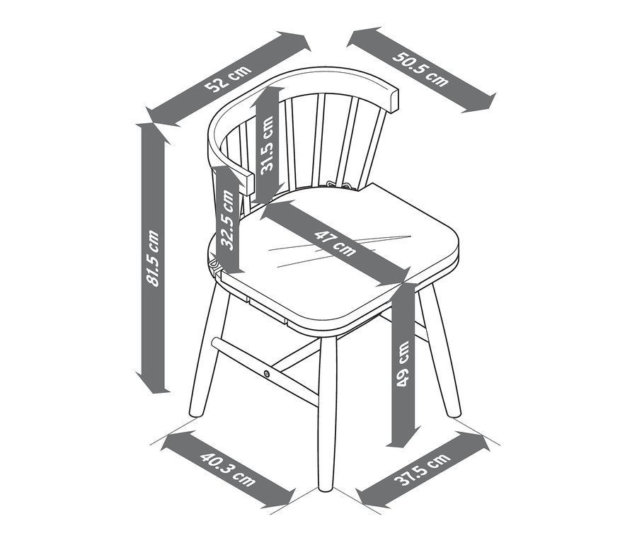 Rozměry jídelní židle se sedákem.