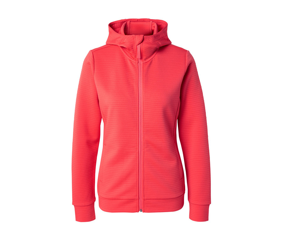 Červená mikina s kapucí na zip.