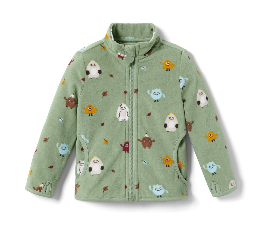 Zelená fleecová bunda s potiskem příšerek.