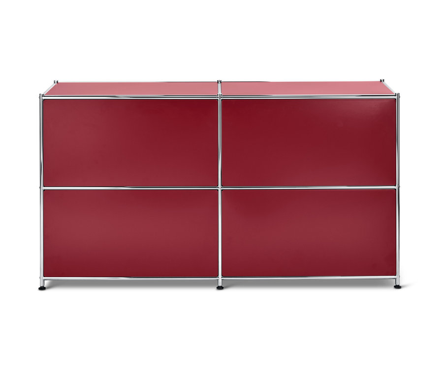 Červená odkládací skříňka »CN3« se 4 výklopnými dvířky.
