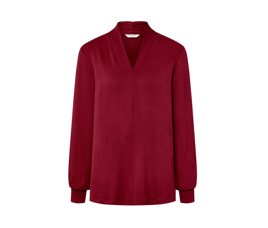 Vínově červené triko s dlouhým rukávem a výstřihem do V.