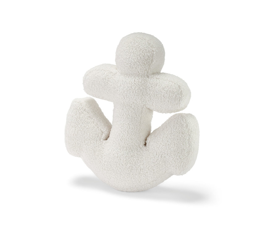 Bílý dekorační polštářek »Kotva« na bílém pozadí.