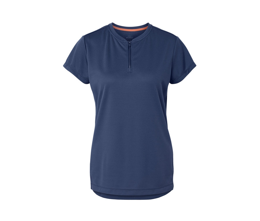 Tmavě modré sportovní triko s polovičním zipem.