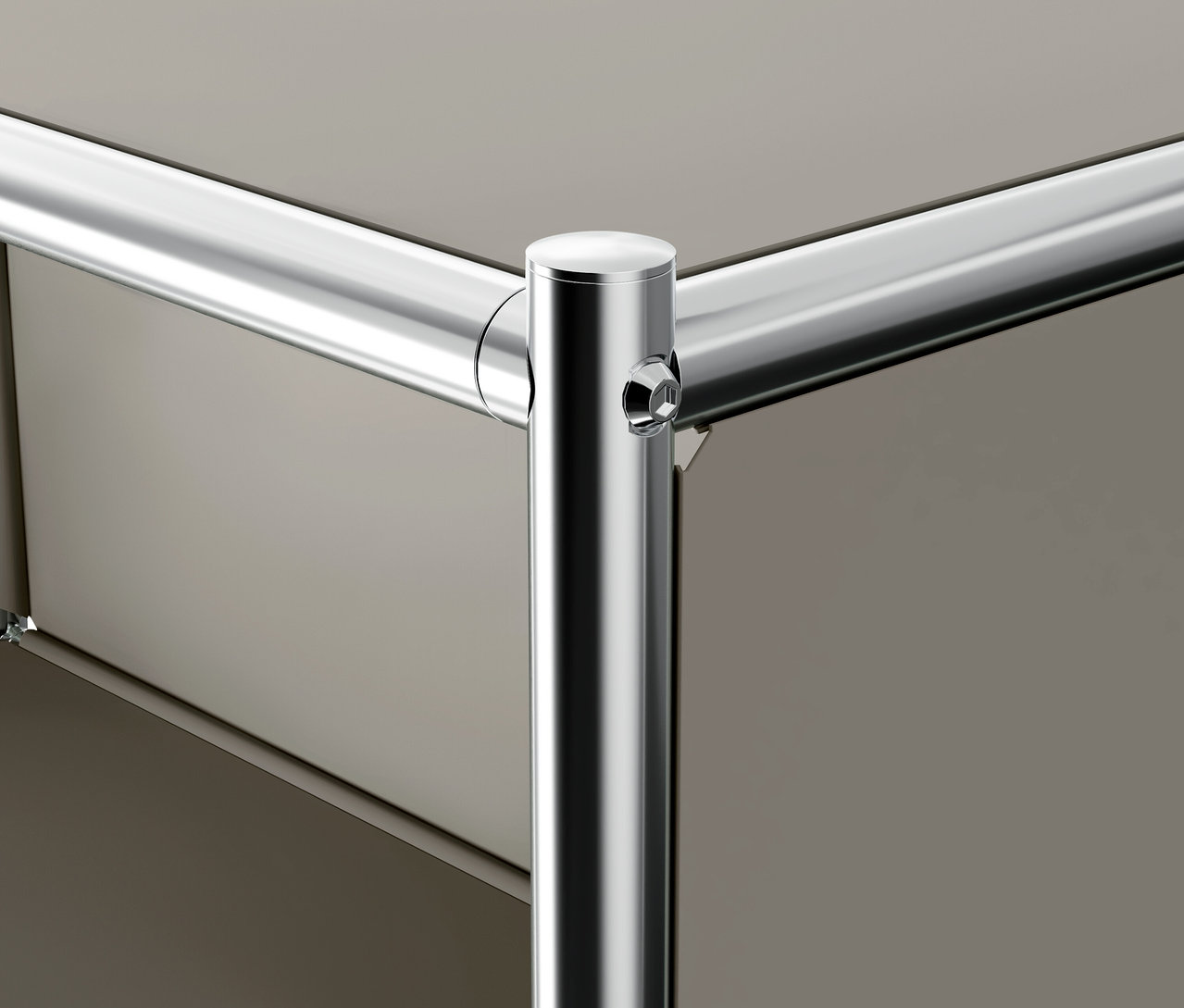 Detail kovového kontejneru na kolečkách »CN3« se 3 zásuvkami, světle šedá.