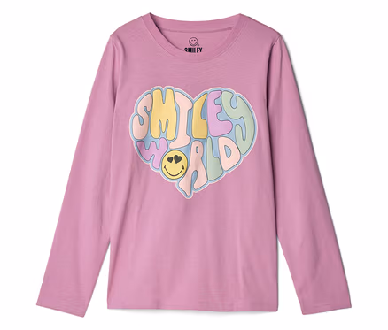 Růžové tričko s dlouhým rukávem a vícebarevným potiskem srdce Smiley World.