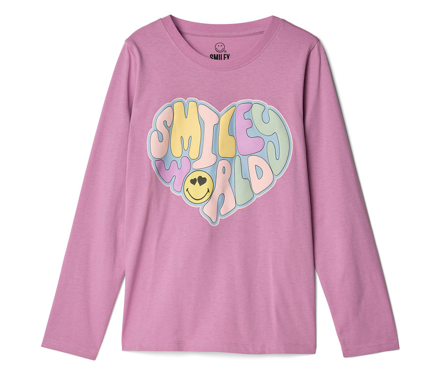 Růžové tričko s dlouhým rukávem a vícebarevným potiskem srdce Smiley World.