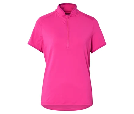 Růžový sportovní top s krátkým rukávem a krátkým zipem.