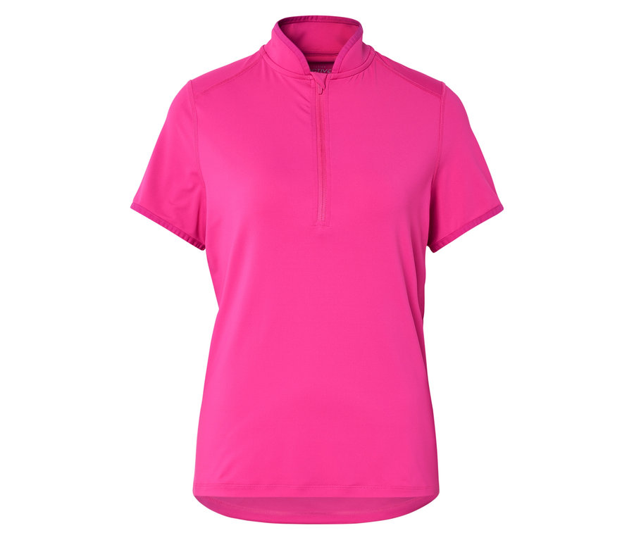 Růžový sportovní top s krátkým rukávem a krátkým zipem.