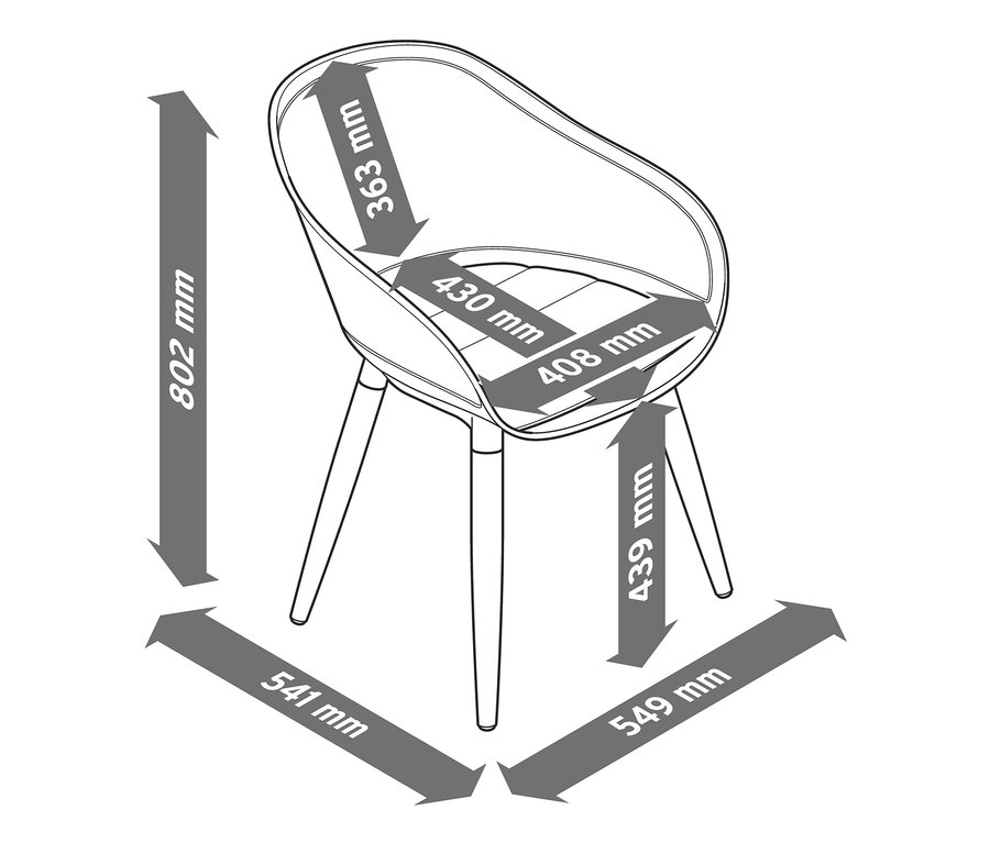 Rozměry skořepinové židle.