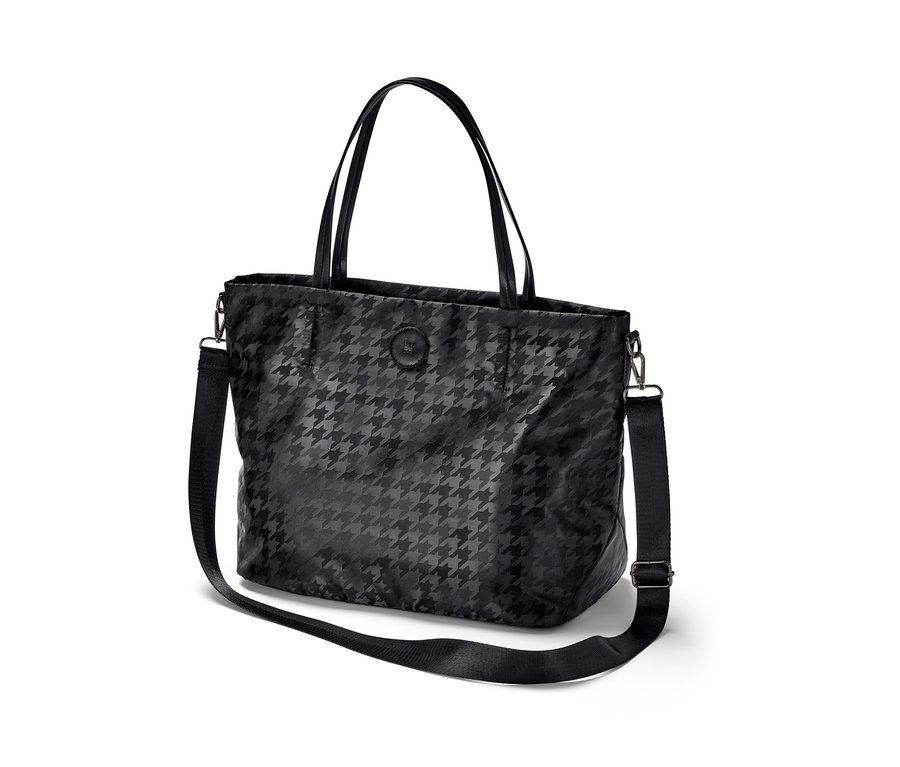 Černá nákupní taška s kohoutí stopou.