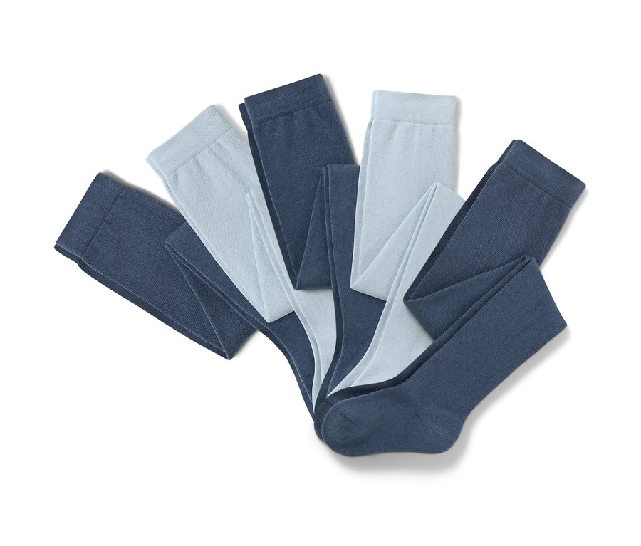 Pět párů modrých bavlněných punčocháčů.