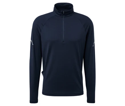 Tmavě modrý sportovní top s dlouhým rukávem a zipem u krku.