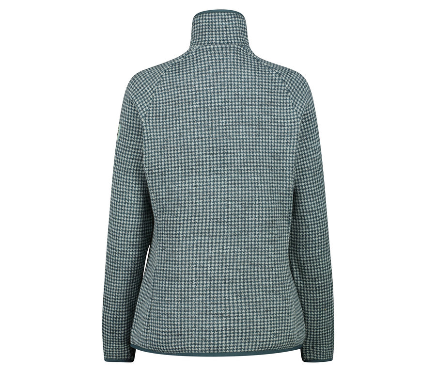 Zadní pohled na mikinu s kostkovaným vzorem.