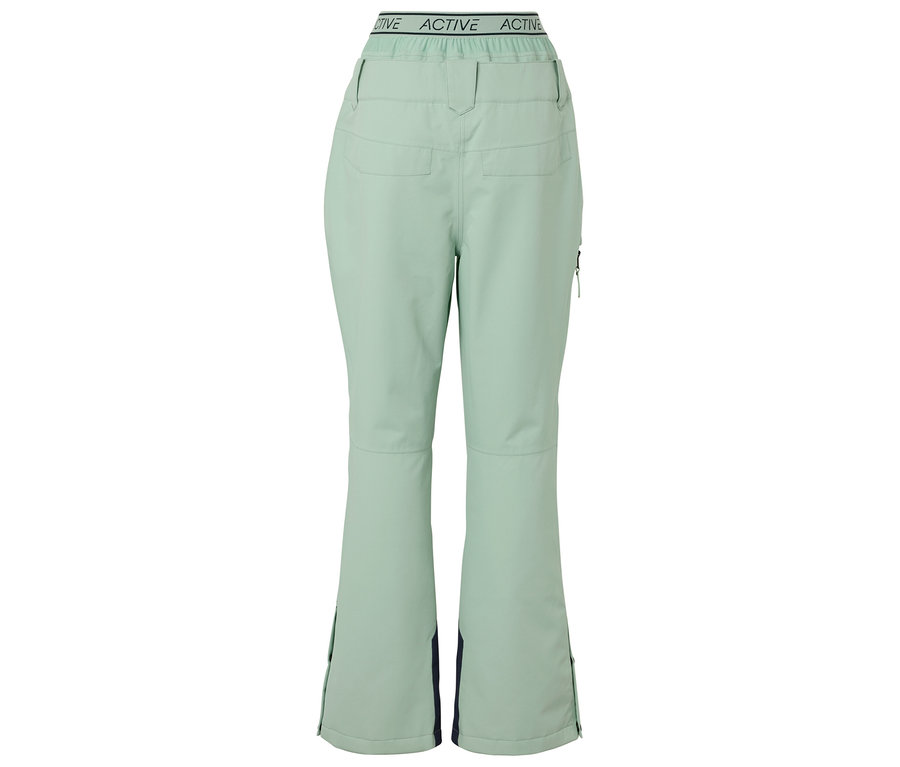 Světle zelené lyžařské kalhoty s nápisem ACTIVE v pase.