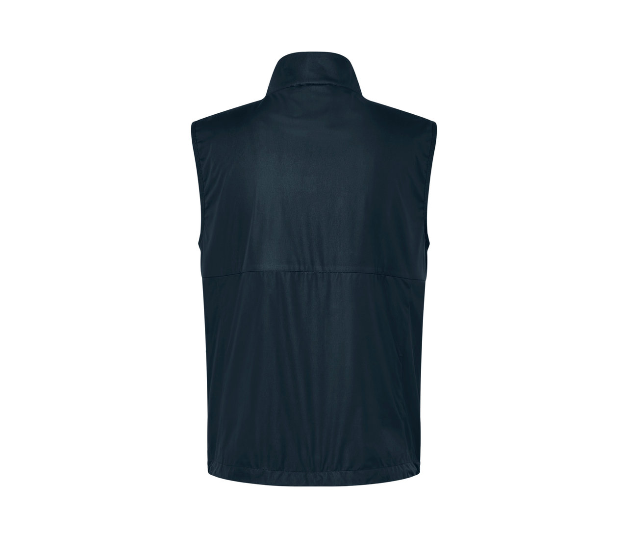 Tmavě modrá softshellová vesta zezadu.