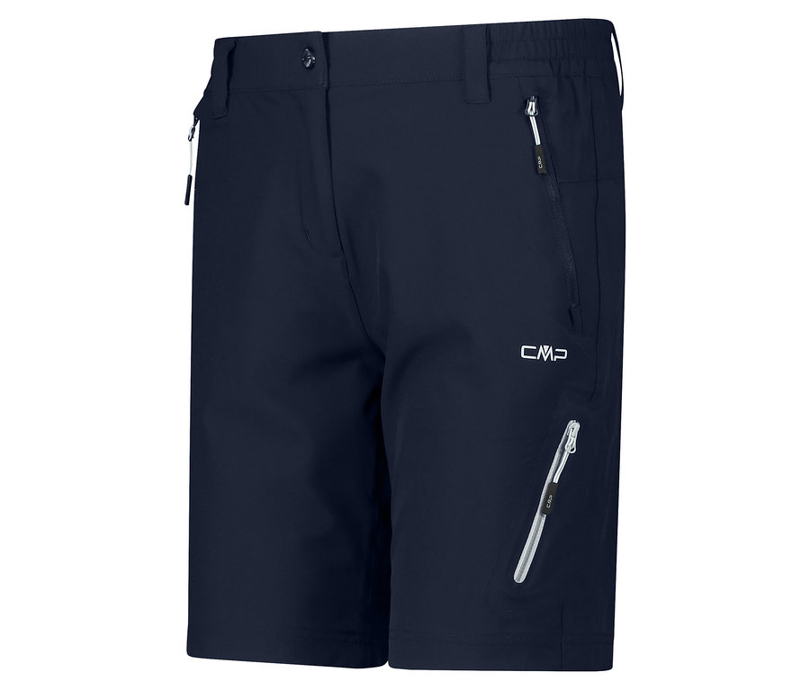 Detail modrých bermud CMP Damen-4-Wege-Stretch-Bermuda-Shorts se zipovými kapsami.
