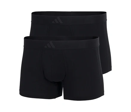 Dvoje černé boxerky adidas Active Flex Cotton, jedny mírně za druhými, oboje s tmavě šedým logem adidas na pasu.