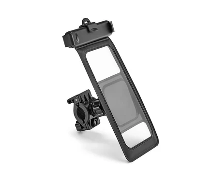 Černý držák smartphonu na kolo.