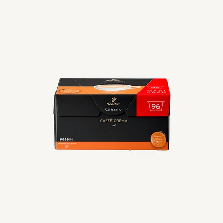 Balení kávových kapslí Tchibo Cafissimo Caffe Crema, balení 96 kapslí.