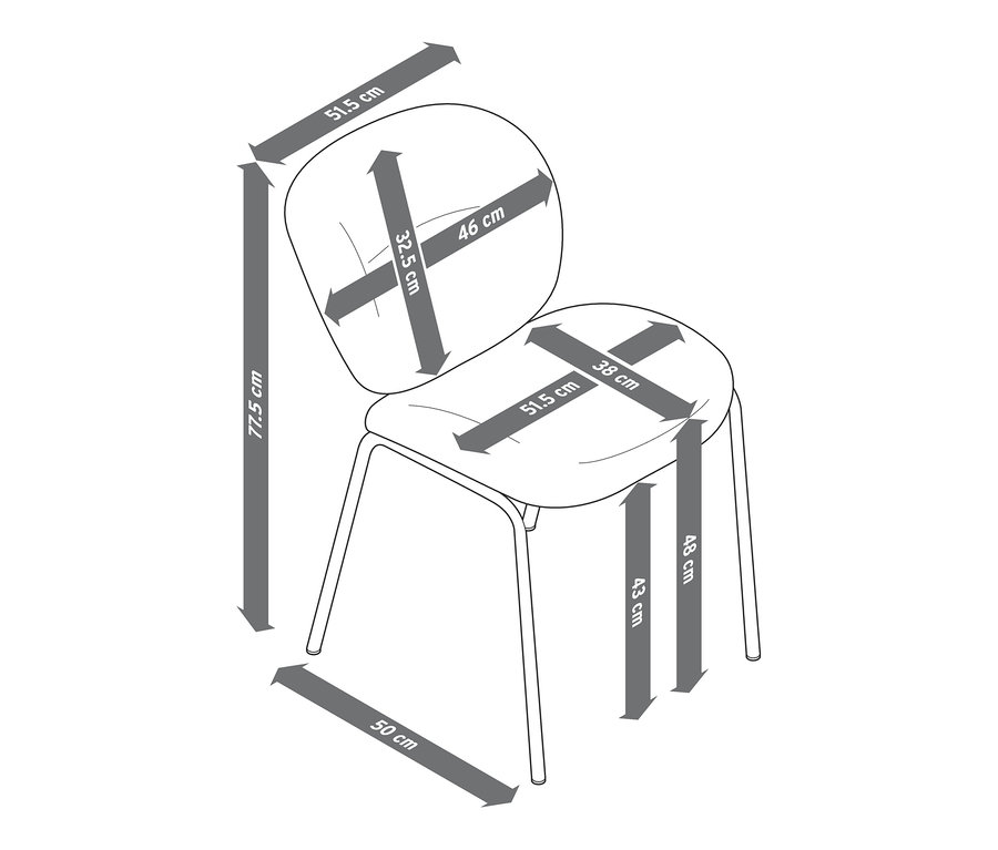 Rozměry polstrované designové židle v tmavě šedé a šedobéžové barvě.