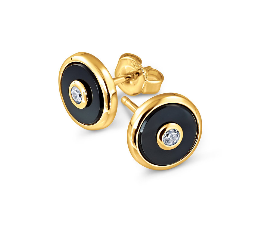 Dvoje náušnice, stříbro 925/1000 pozlacené 23karátovým zlatem, s achátem a zirkonem.