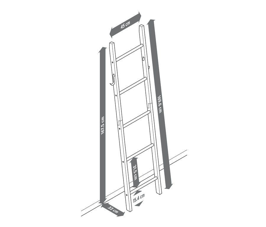 Náčrt extra vysokého žebříku na ručníky s rozměry.