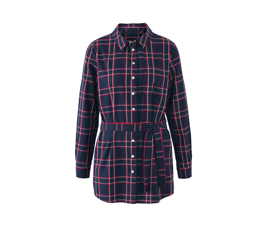 Kostkovaná dlouhá halenka z bavlněného flanelu.