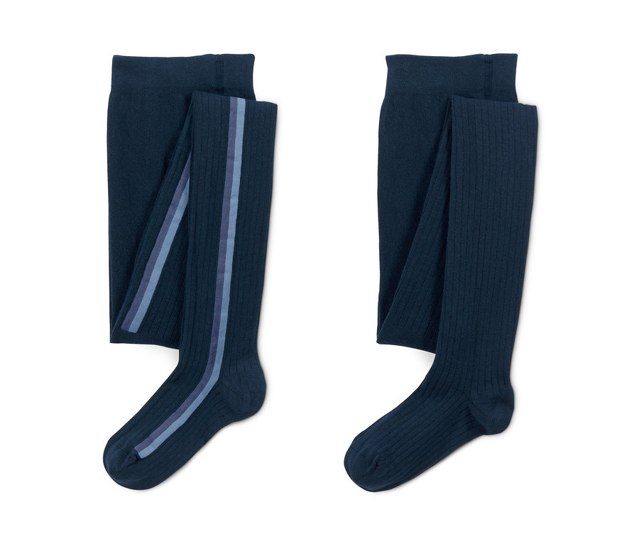 Dvoje dívčí punčocháče, jedny s pruhy, na bílém pozadí.
