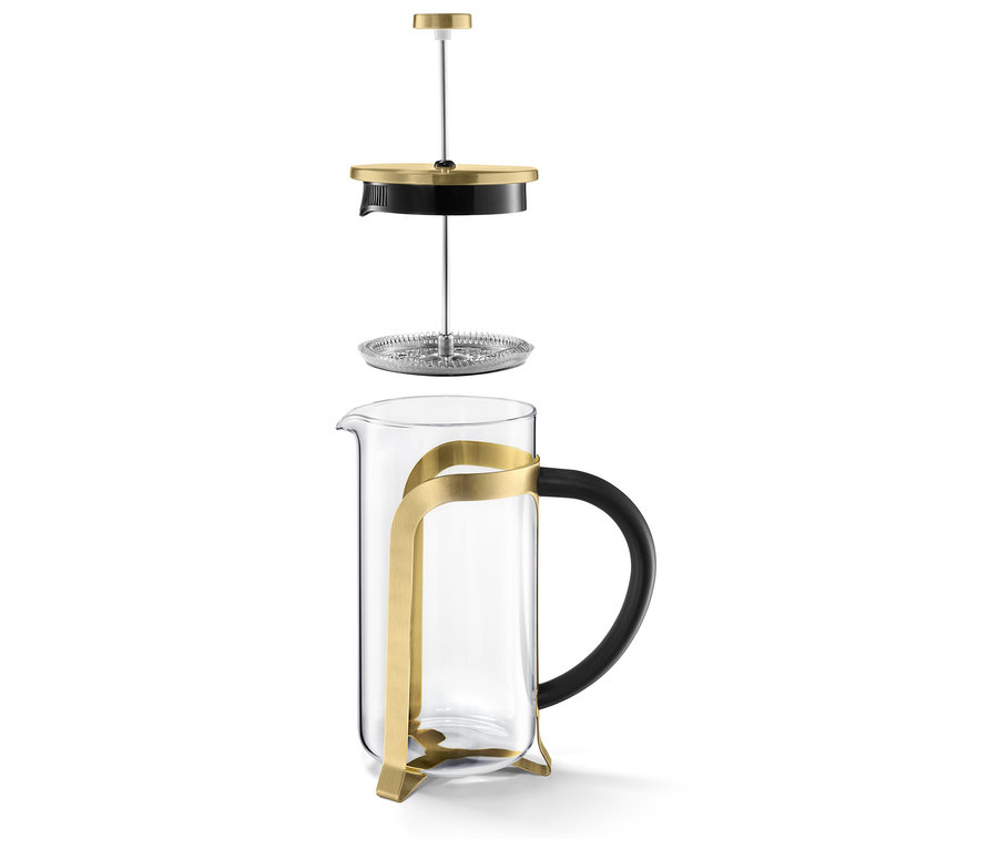 Rozložená zlatá konvička french press 800 ml na 6 šálků.