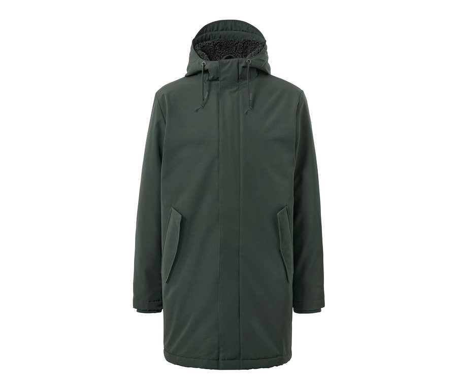Zelená parka s kapucí.