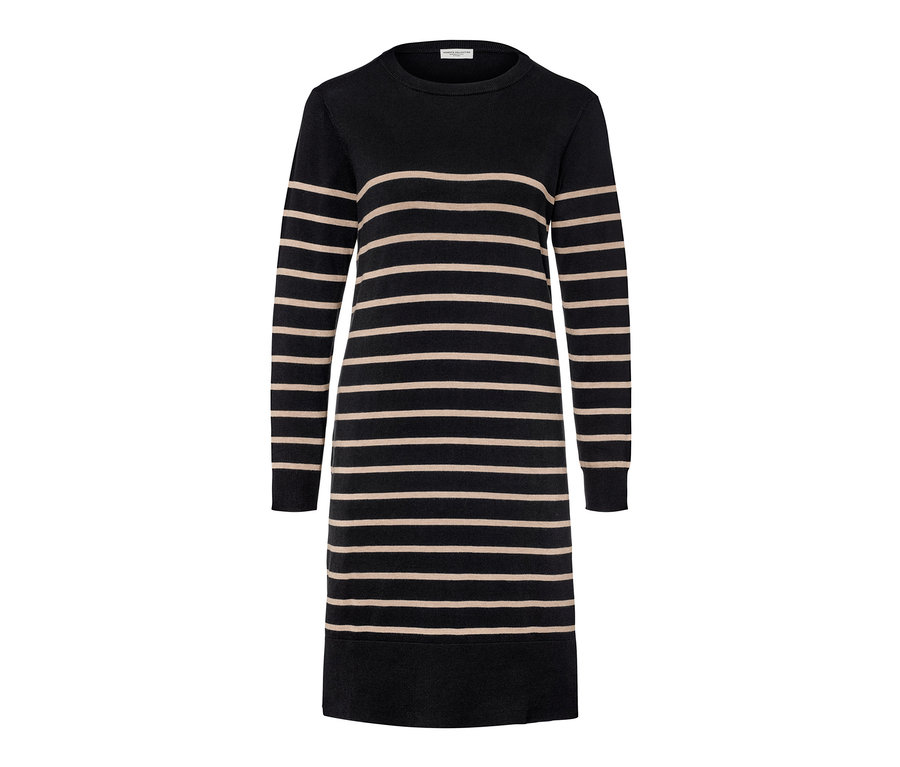Černo-béžové pruhované šaty z jemného úpletu.