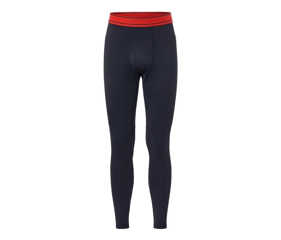 Tmavě modré funkční termospodky s červeným pasem.