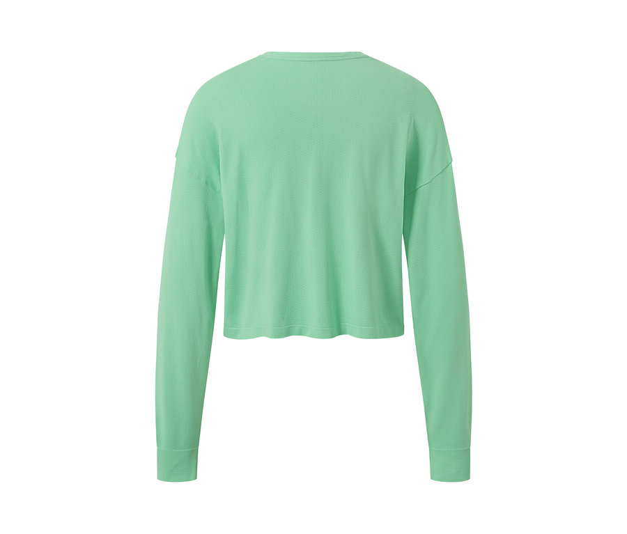 Pohled zezadu na světle zelené bezešvé funkční triko.