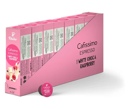 Balení Cafissimo Flavoured Espresso – White Choc & Raspberry – 80 kapslí.