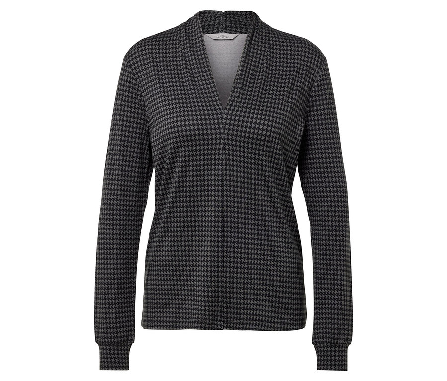 Dámský top s dlouhým rukávem a kohoutí stopou.