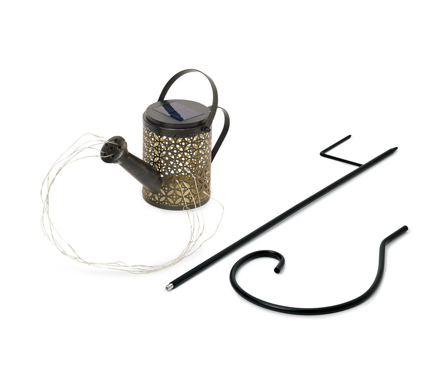 Solární svítidlo »Konev« se světelným drátem a černým držákem.