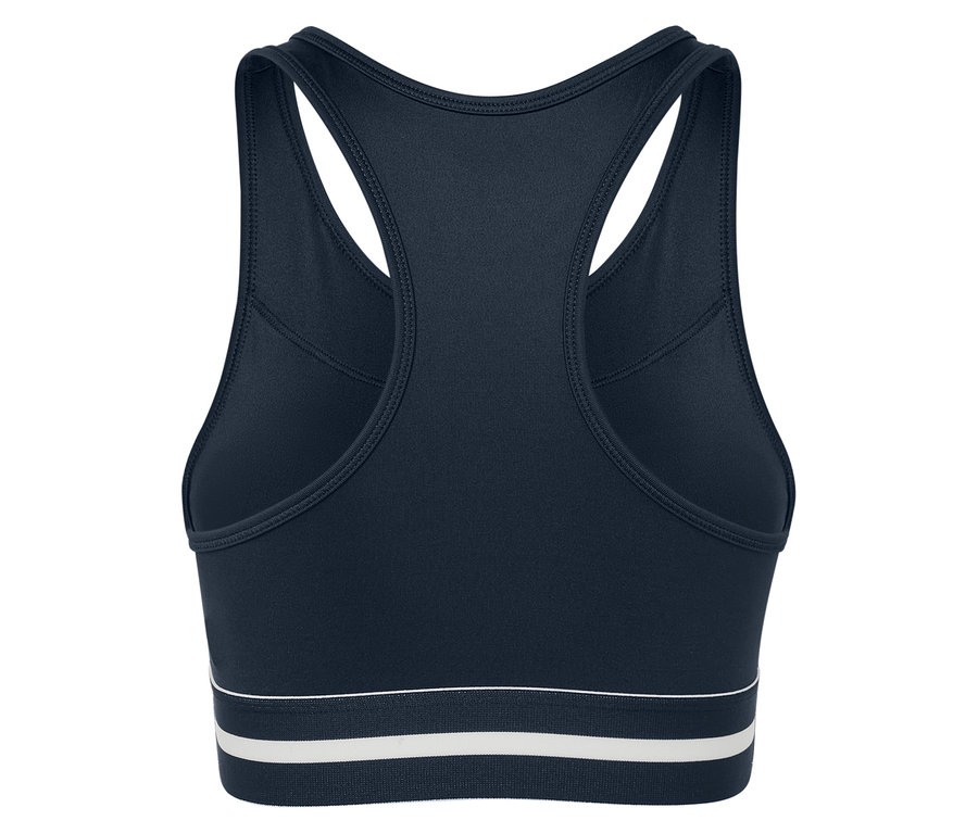 Pohled zezadu na modrou sportovní podprsenku »Crop Top«.
